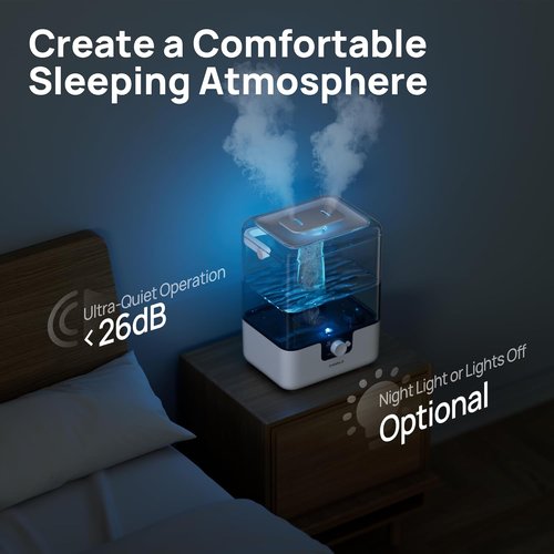 CHIVALZ 6L Cool Mist Humidifier - Quiet 26dB Top Fill Design for Bedroom & Baby | 50H Run Time, White