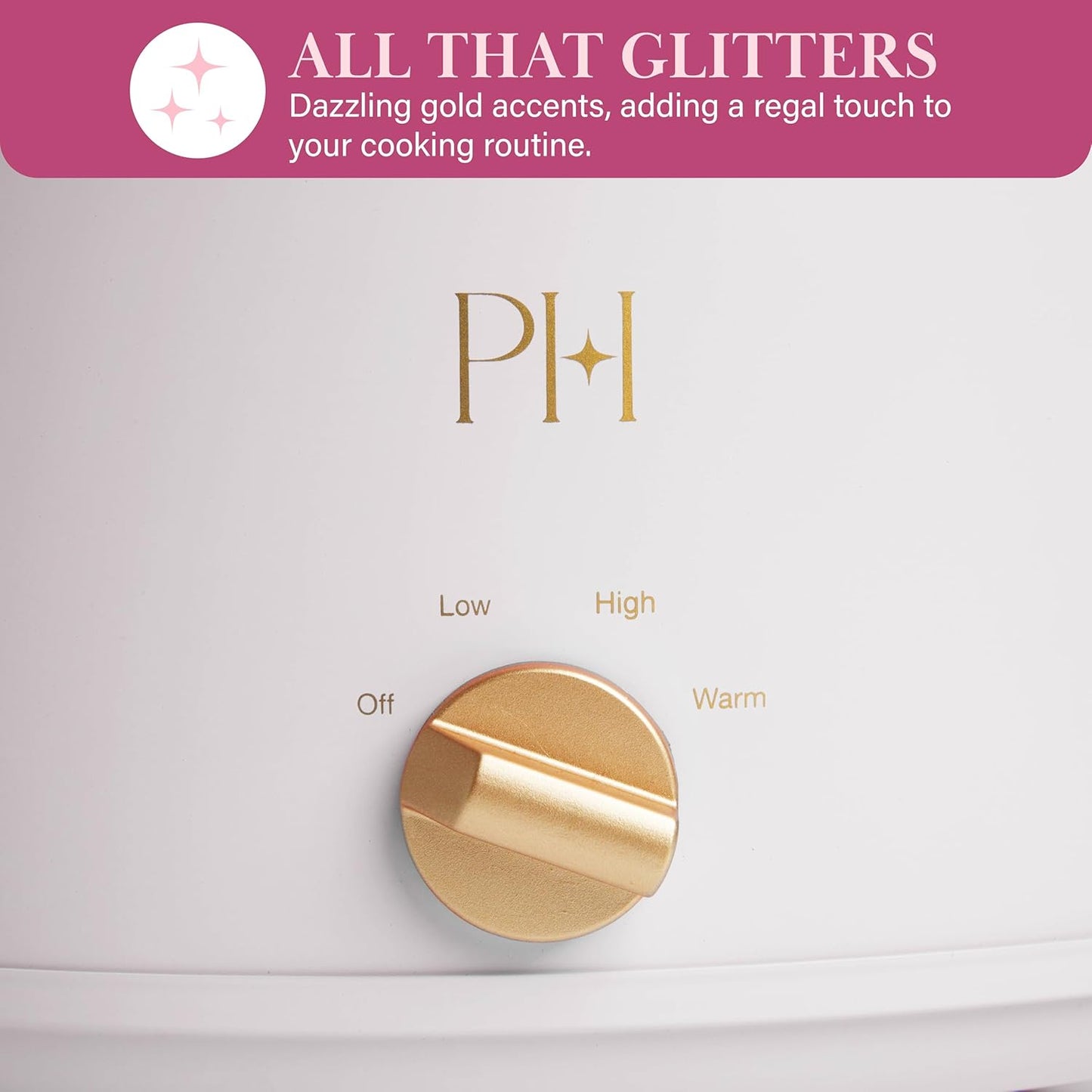 Paris Hilton 6-Quart Manual Slow Cooker - Three Settings, Nonstick Stoneware Insert, Family Size, White