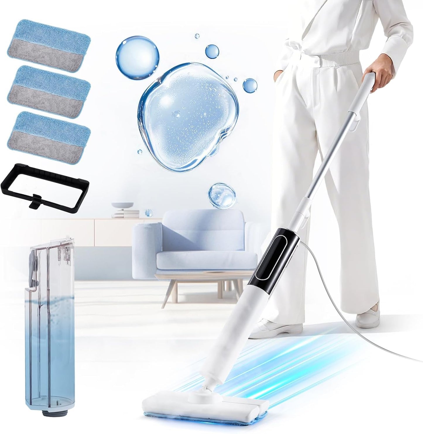 Skiennix Steam Mop - 3 Steam Modes & Quick 15s Heat-Up | 284℉ Powerful Cleaning for Wood, Marble, Tile & Hardwood Floors - 3 Mop Pads Included