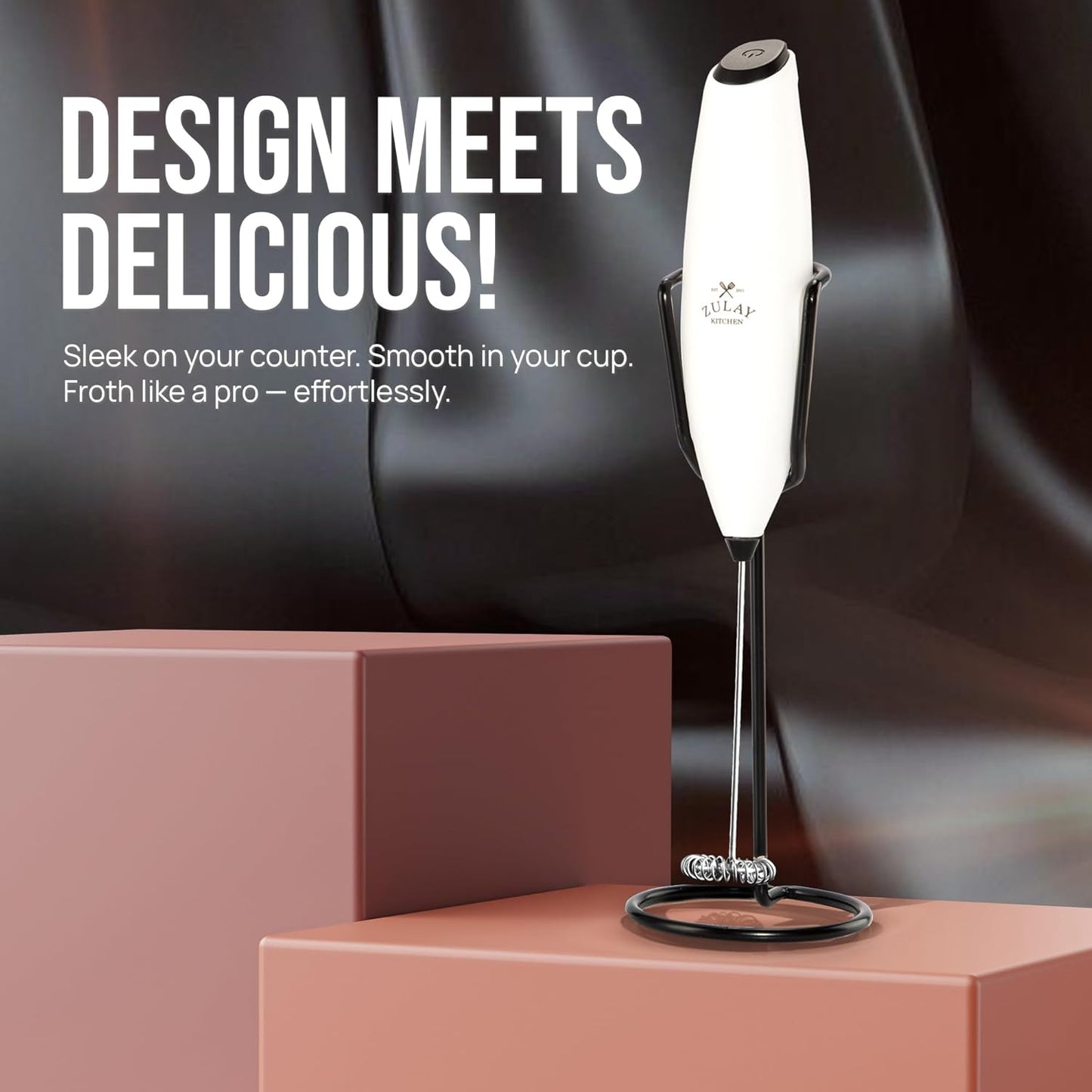 Zulay Kitchen Milk Frother - Luxury Handheld Electric Foam Maker for Coffee & Lattes | Deluxe Finish, Gift-Ready