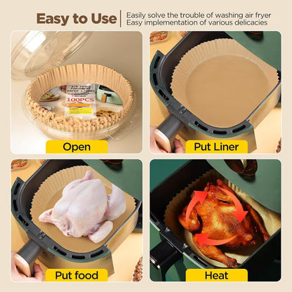 Skiennix Air Fryer Liners - 100pcs Non-Stick Parchment Paper for 5-8 Qt Air Fryers | 8 Inch Round