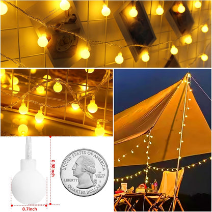 Skiennix Battery Operated LED Globe String Lights | 52FT Total, 120 LEDs, Waterproof, 8 Modes for Home & Garden Decor