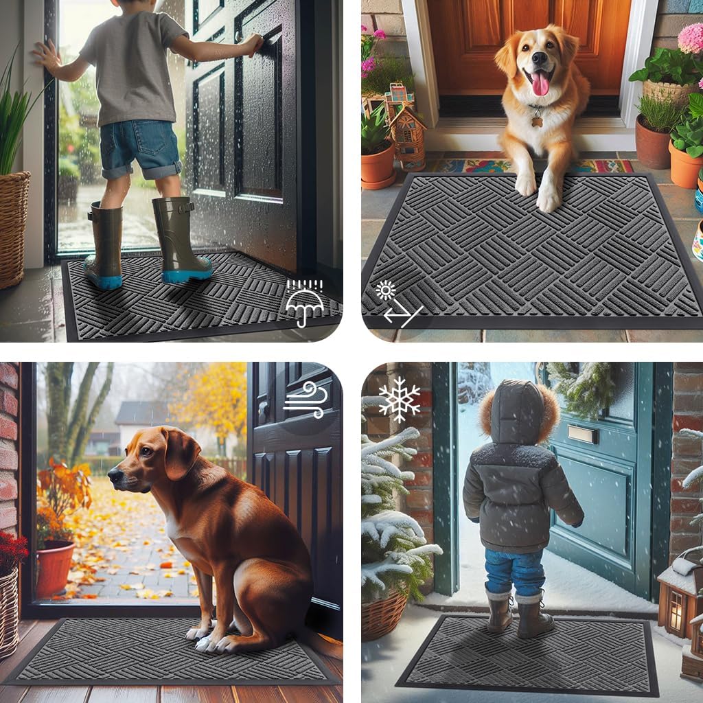 Smiry Heavy-Duty Outdoor Doormat - Non-Slip Natural Rubber, Easy Clean, 29.5x17 Inches | Grey