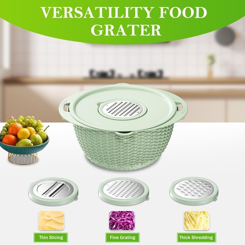 4-1 Colander with Mixing Bowl Set, Food Strainers and Colanders Set for Kitchen, Pasta Rice Strainer, Fruit and Veggie Washer, Salad Spinner, Kitchen Essentials Strainer Basket Bowl, Green