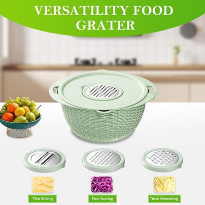 4-1 Colander with Mixing Bowl Set, Food Strainers and Colanders Set for Kitchen, Pasta Rice Strainer, Fruit and Veggie Washer, Salad Spinner, Kitchen Essentials Strainer Basket Bowl, Green