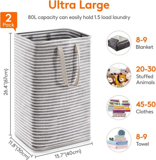 Lifewit Laundry Basket - 80L Collapsible Hamper with Reinforced Handles | Waterproof Design in Black