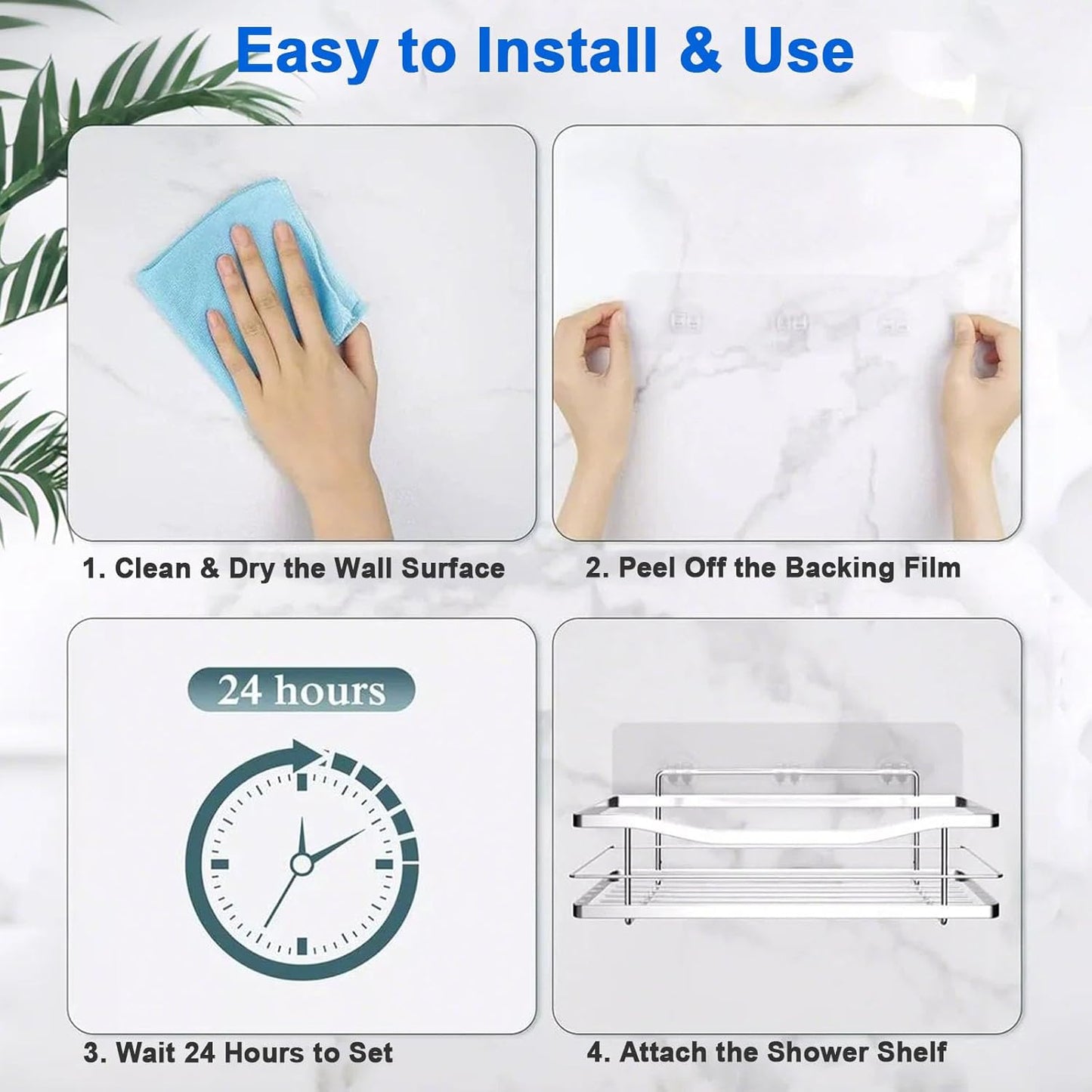 Skiennix Shower Caddy Adhesive Hooks - Strong No-Drill Replacement for Bathroom & Kitchen | 4 Packs