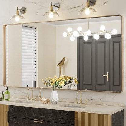 LOAAO Gold Bathroom Mirror - 72”x36” Rounded Rectangle Design | Wall-Mounted, Anti-Rust Tempered Glass