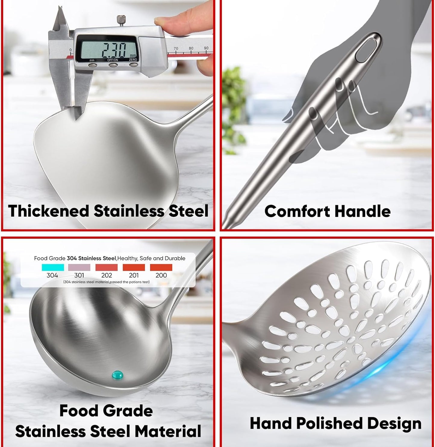 Newness 9-Piece Stainless Steel Cooking Utensils Set | Durable Kitchen Tools, Dishwasher Safe