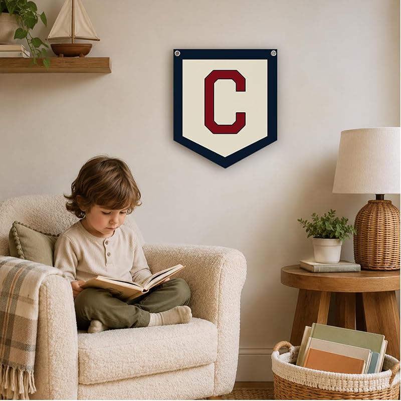 Personalized Alphabet Pennant Banner - Blue Letter 12x14in Linen Baby Boy Room Decor