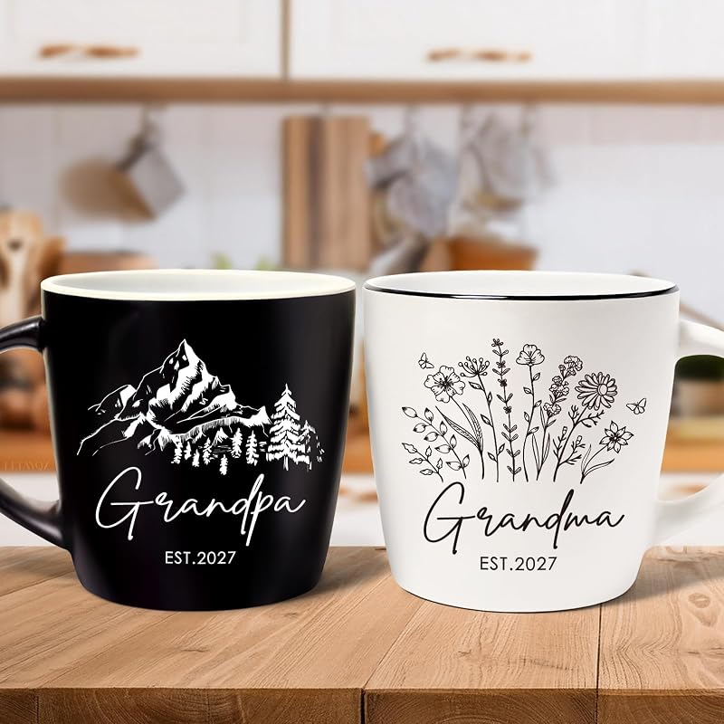 Flower-Black & White Grandparents Mug Gift for Grandma & Grandpa – 2027