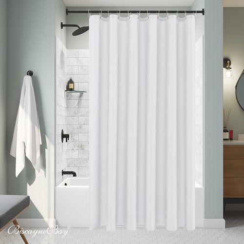 Biscaynebay Hotel Quality Fabric Shower Curtain Liners 72" X 72", White Water Resistant Bathroom Curtains Rust Resistant Grommets Weighted Bottom Hem Machine Washable