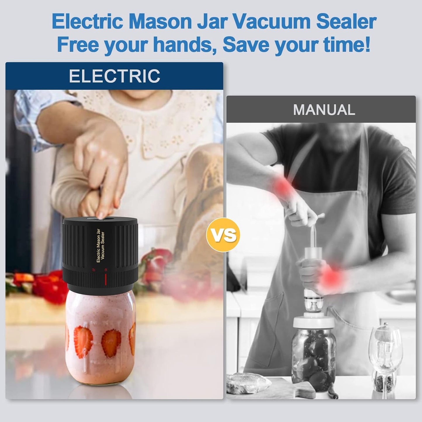 Skiennix Electric Mason Jar Vacuum Sealer Kit - Black & Red | Preserve Food Freshness
