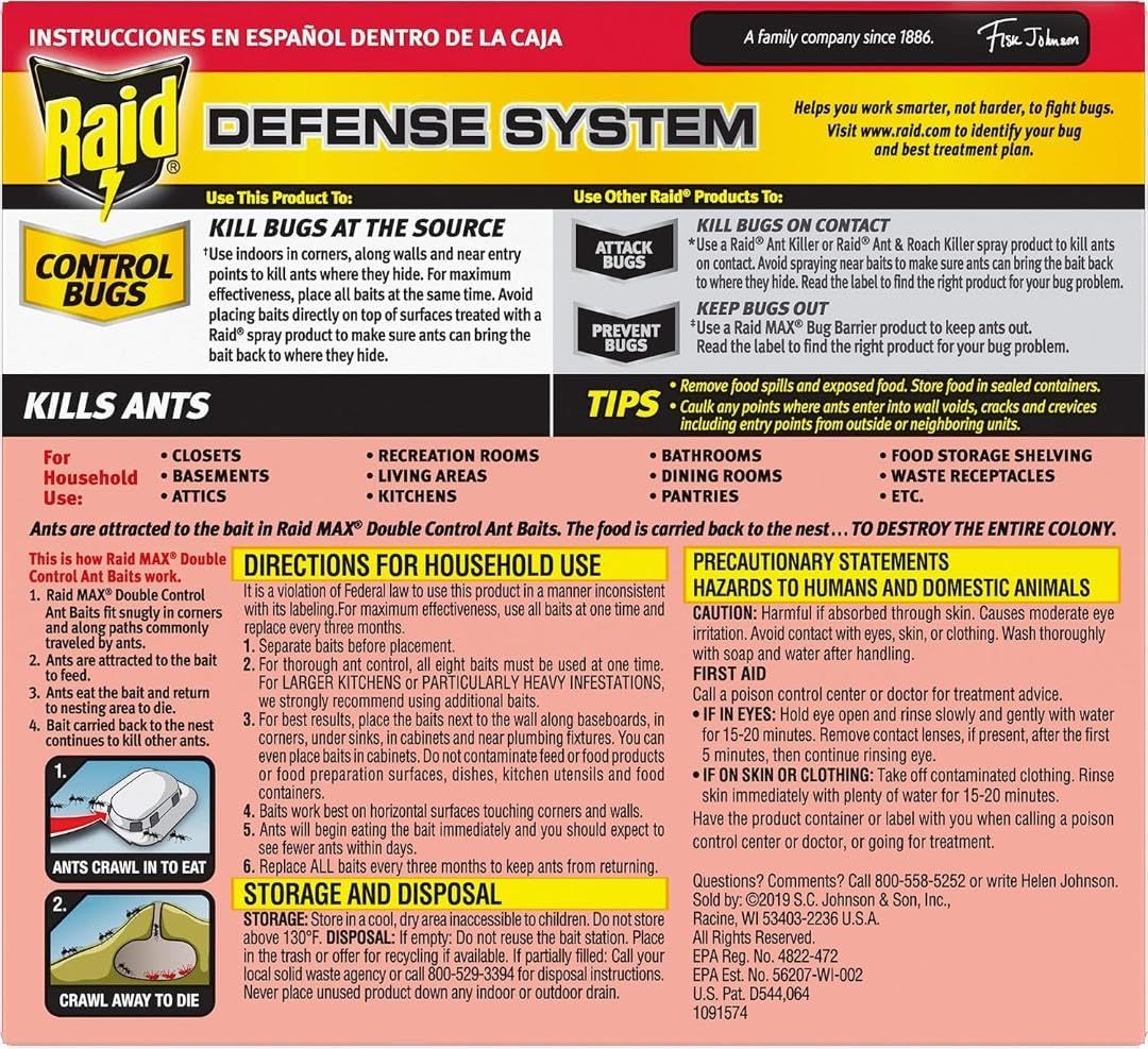 Raid Max Ant Baits - Double Control Formula Kills Entire Colony | 8 Count