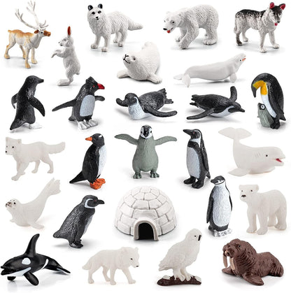 SCAHOW Arctic Animal Figures Set - 26 Miniature Polar Animal Toys for Kids | Perfect Cake Toppers & Gifts