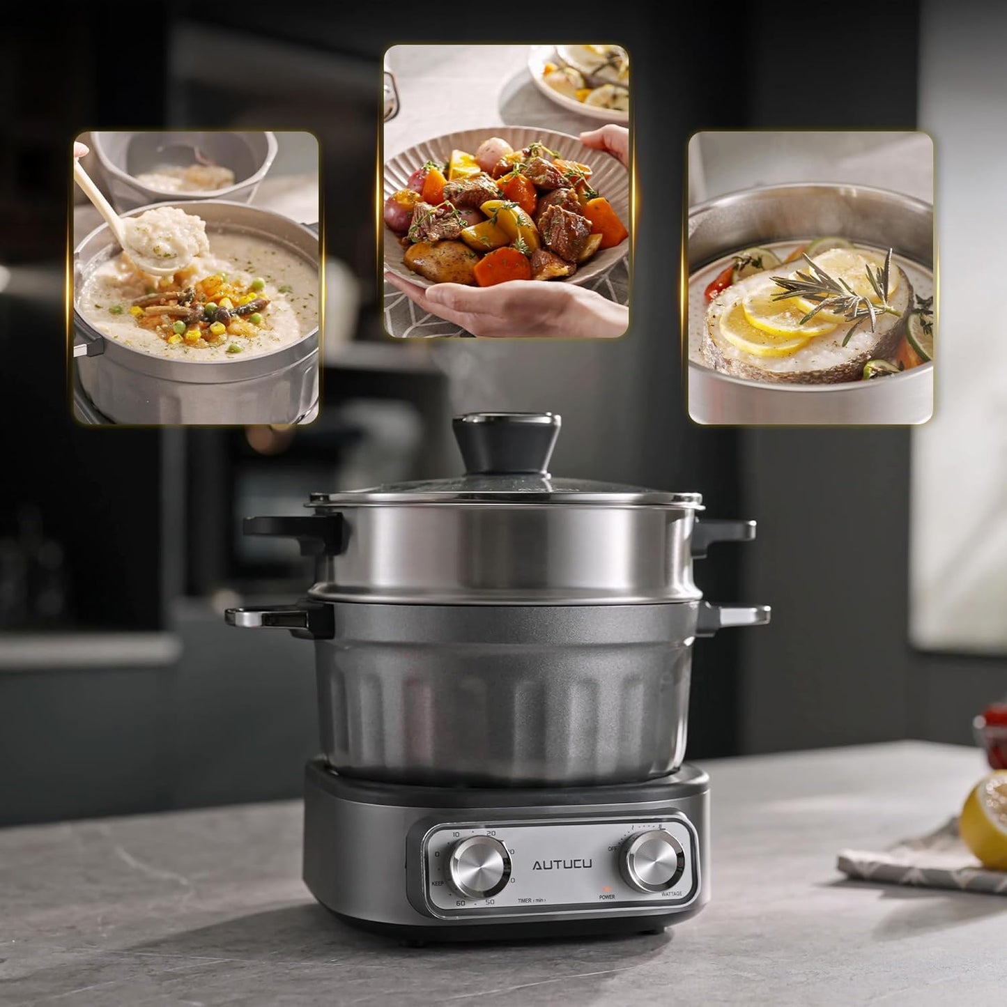 N74SNA Electric Multi-Cooker - 2.5 Quart Hot Pot & Grill Set | PFOA-Free Nonstick for Versatile Cooking