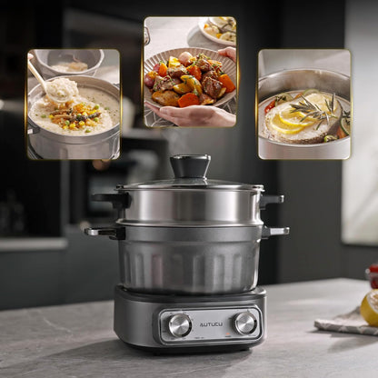 N74SNA Electric Multi-Cooker - 2.5 Quart Hot Pot & Grill Set | PFOA-Free Nonstick for Versatile Cooking
