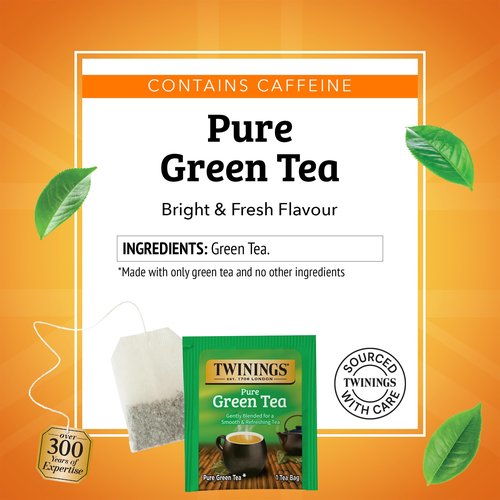 Twinings Pure Green Tea Individually Wrapped Bags, 100 Count (Pack of 1), Smooth & Refreshing, Caffeinated, Enjoy Hot or Iced, 100 Teabags