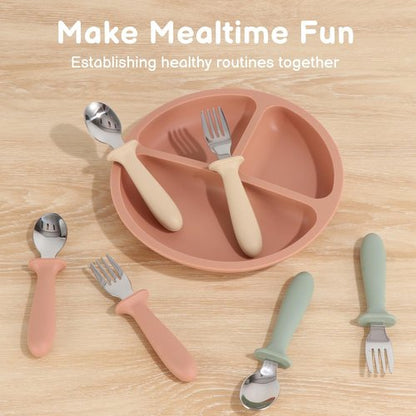 Eascrozn Toddler Utensils Set - 6 Pack Kids Silverware with Silicone Handles | Safe Stainless Steel Spoons & Forks