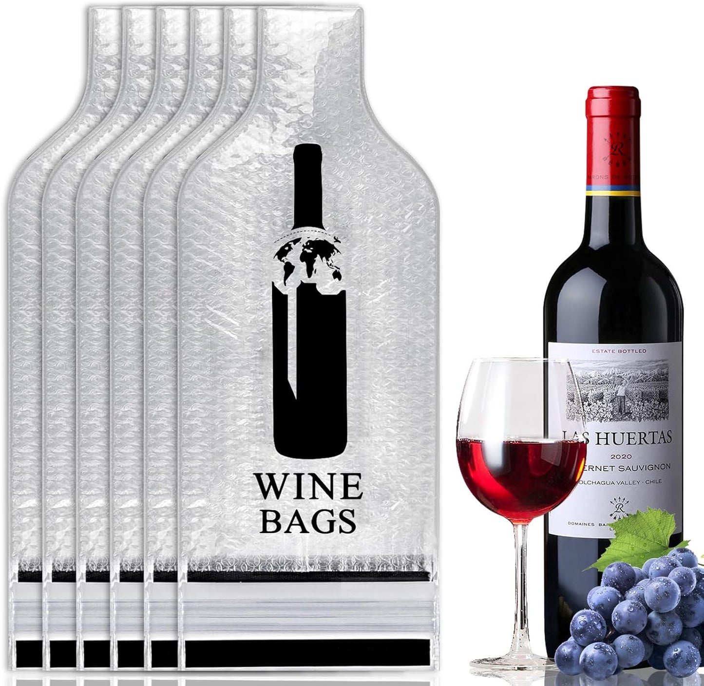 QPEY 6 Set Wine Bottle Travel Protector Bags, Resealable Wine Sleeves For Suitcase Luggage, Double Layer Wine Skins For Airplane Leak Proof