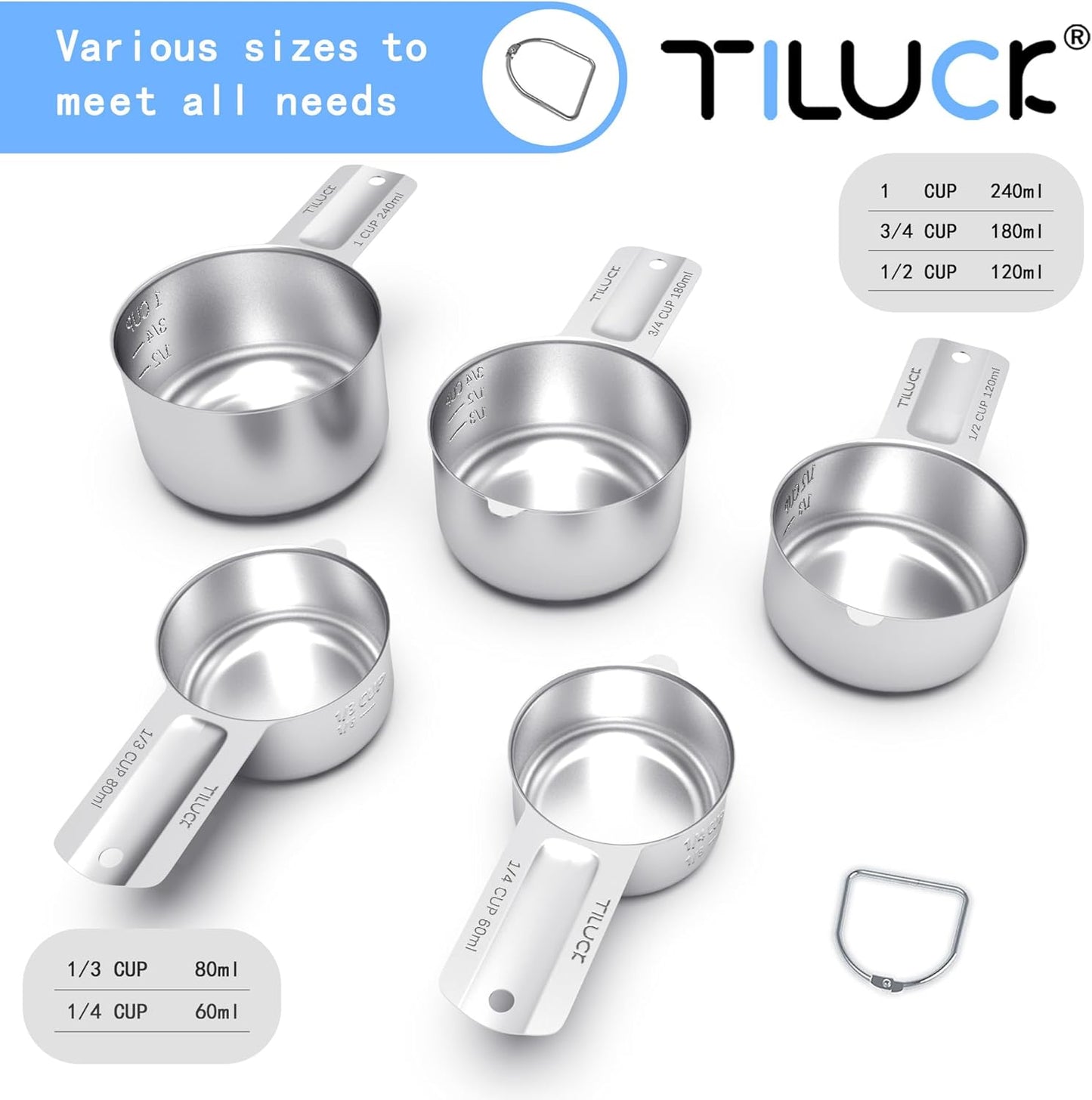 TILUCK Stainless Steel Measuring Cups Set - Essential Kitchen Gadgets for Cooking & Baking | Set of 5
