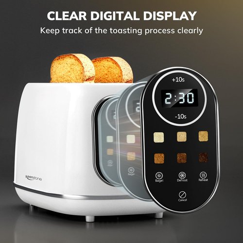 Keenstone Smart Touch Screen Toaster - Retro 2-Slice Stainless Steel with 6 Browning Levels | White