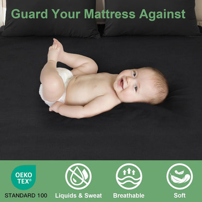 Sufdari Waterproof Mattress Protector - Noiseless Queen Size Cover with 18" Deep Pocket | Bed Bug Proof & Machine Washable Black