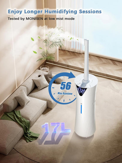 Skiennix 17L Ultrasonic Cool Mist Humidifier - Smart, Quiet Operation for Large Rooms | 2000ft² Coverage, 56H Runtime, 3 Mist Modes, White