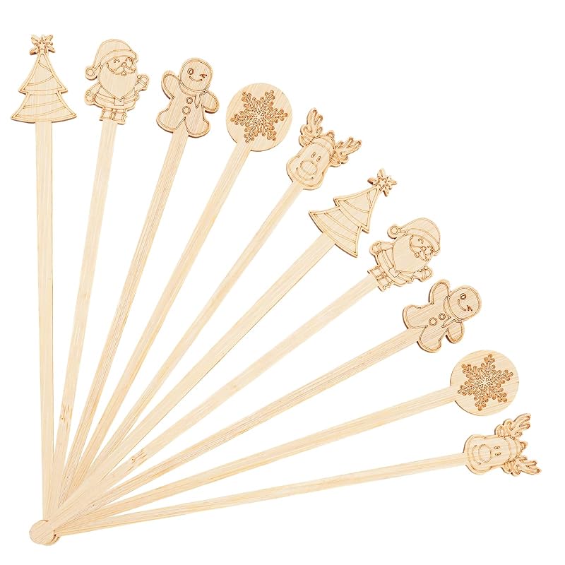 Christmas Bamboo Coffee Stir Sticks 50pc Pack - 7in Stirrers with Santa/Tree Designs (Variation: Christmas+50PCS)