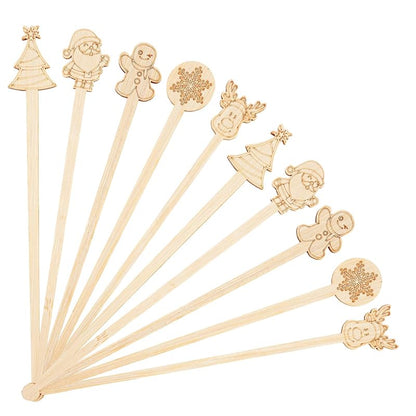 Christmas Bamboo Coffee Stir Sticks 50pc Pack - 7in Stirrers with Santa/Tree Designs (Variation: Christmas+50PCS)