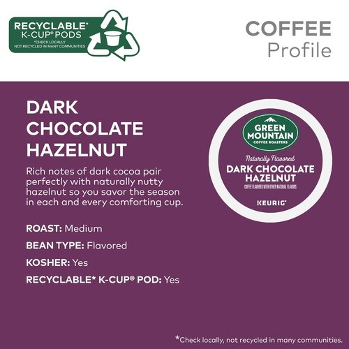 Green Mountain Coffee Roasters Dark Chocolate Hazelnut Coffee - 96 Keurig K-Cup Pods for Rich Flavor