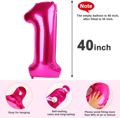 Skiennix 40-Inch Number Balloon - Hot Pink 1 for 1st Birthday Party Decorations & Baby Showers