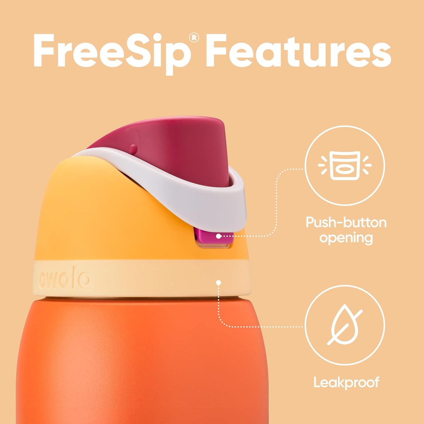 Owala FreeSip Insulated Stainless Steel Water Bottle - 24 oz BPA-Free | Citrus Crush for Sports & Travel