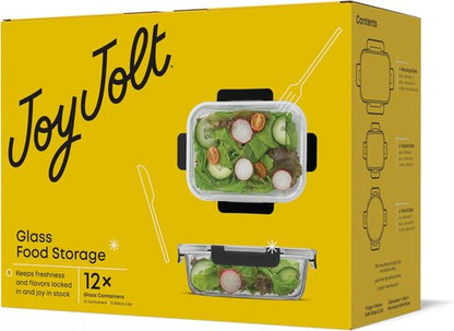 JoyJolt 24pc Borosilicate Glass Storage Containers - Airtight & Freezer Safe | Meal Prep Tupperware Set