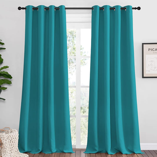 NICETOWN Room Darkening Curtains - Thermal Insulated Grommet Blackout Panels, 108" Length, Peacock Teal, 2 Pieces