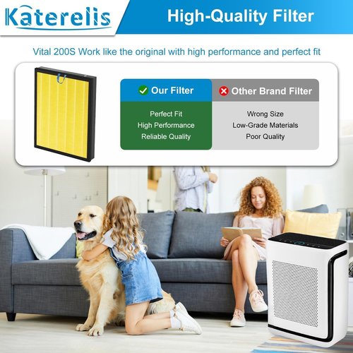 Katerelis 2 Pack Vital 200S Replacement Filter - 3-in-1 Compatible with LEVOIT Vital 200S | Includes Cleaning Brush