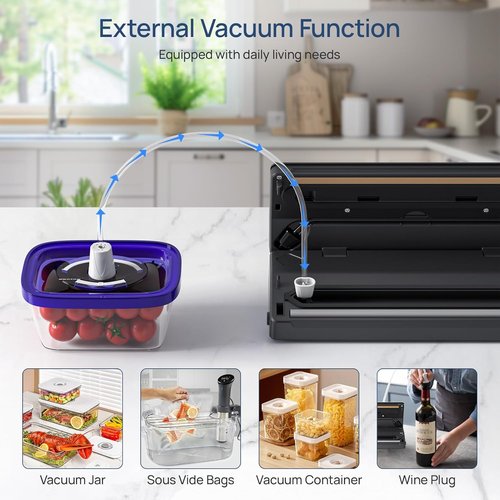 FoodSaver Vacuum Sealer Machine - 7-in-1 Automatic Food Preservation with 70kPa Suction | Black, Includes 2 Bag Rolls