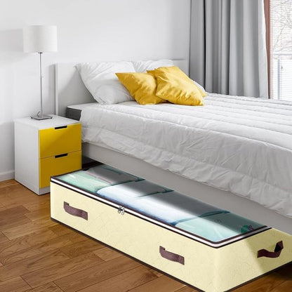 90L Under Bed Storage Containers - Clear Window Organizers for Toys & Clothing | 2 Pack Beige
