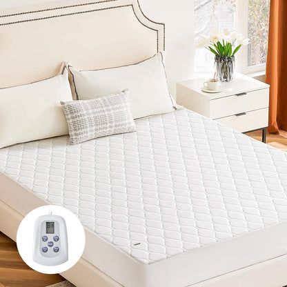 Sweetcrispy Heated Mattress Pad - Twin Size (75×39″) | Quilted Electric Bed Warmer with 12 Heat Settings & Auto Shut-Off - White