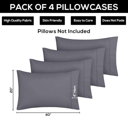 Utopia Bedding King Pillow Cases - Soft Brushed Microfiber - 4 Pack, 20 X 40 Inches | Fade Resistant, Grey