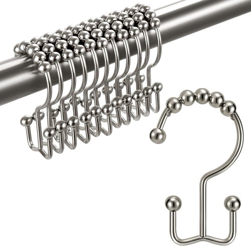 Shower Curtain Hooks Rings, Double Sided Shower Hooks Rust Proof for Bathroom Shower Rods Curtain, Durable Stainless Steel Bathroom Shower Curtain Hangers, Silver, Set of 12