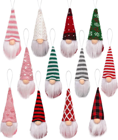 Skiennix Gnome Christmas Ornaments - Set of 3 Plush Tomte Santa Gnomes for Holiday Decor | Red