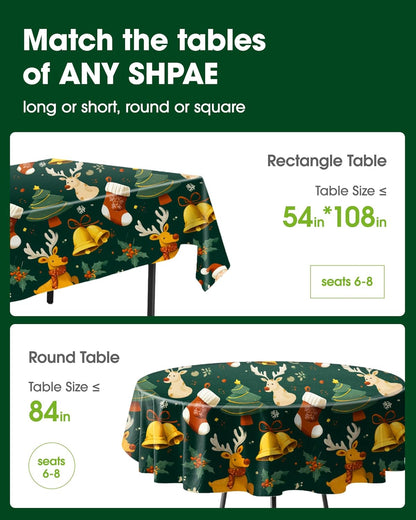 Pureegg Disposable Plastic Tablecloths - Sturdy Leakproof Covers for Parties | 54 x 108 Inch, Christmas Green, 8 Pack