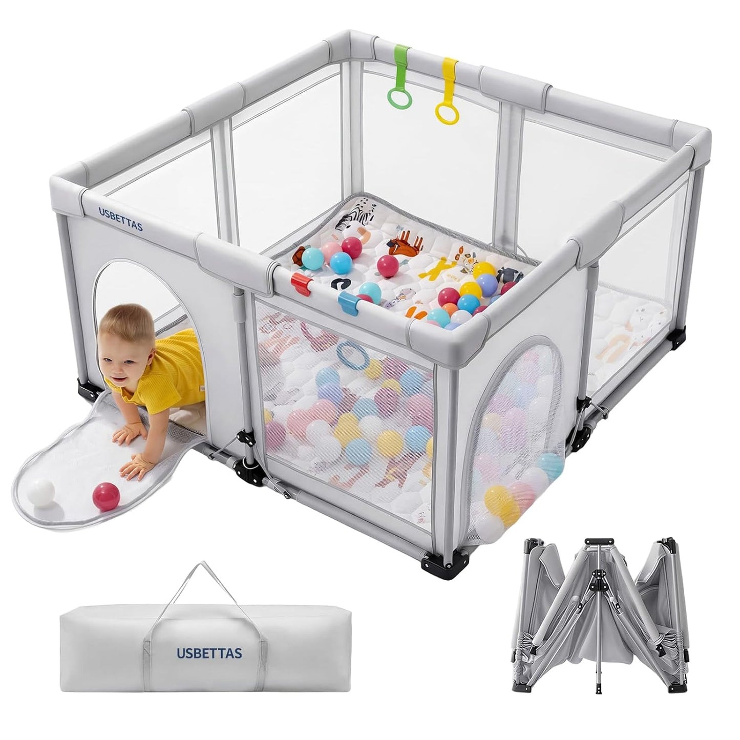 Skiennix Foldable Baby Playpen - Lightweight Portable Design with Quick 1-Minute Setup | 50"x50" Light Gray Safety Yard for Babies & Toddlers