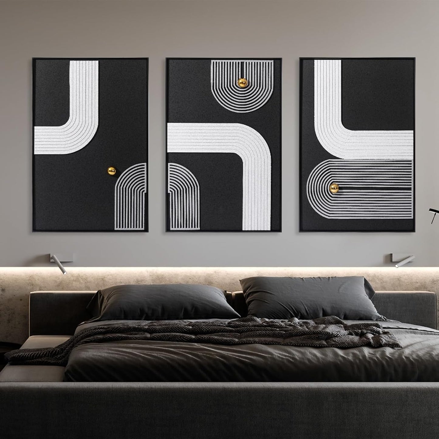 AMAATE 3D Sandstone Wall Art - Black Metal Framed Abstract Decor with Gold Spheres | 16x24 Inches, Ready to Hang