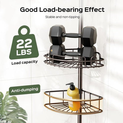 HAMITOR Corner Shower Caddy - 4-Tier Rust-Resistant Bathroom Organizer | Adjustable 47-121 Inch - No-Drill Installation - Space-Saving Bronze Shelves