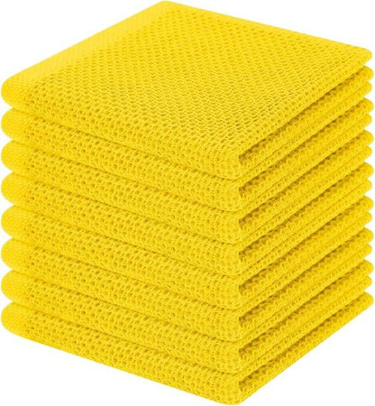 Homaxy 100% Cotton Waffle Weave Dish Cloths - Ultra Soft & Absorbent Quick Drying Towels | 12x12 Inches, 8-Pack, Yellow