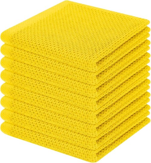 Homaxy 100% Cotton Waffle Weave Dish Cloths - Ultra Soft & Absorbent Quick Drying Towels | 12x12 Inches, 8-Pack, Yellow