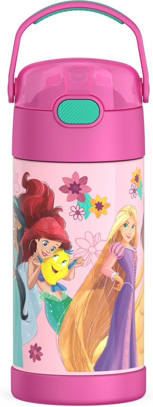 THERMOS FUNTAINER Water Bottle - 12 Ounce Kids Stainless Steel Vacuum Insulated with Straw | Princess Design