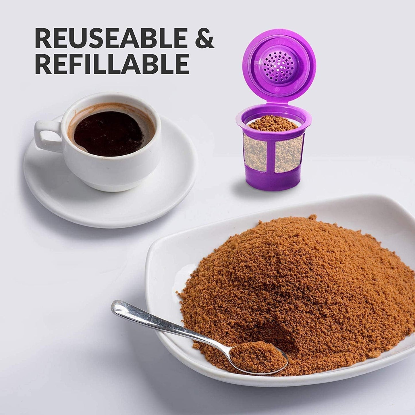 PureHQ Reusable K Cups for Keurig Mini Plus - 3 Refillable Coffee Pods with Adapter